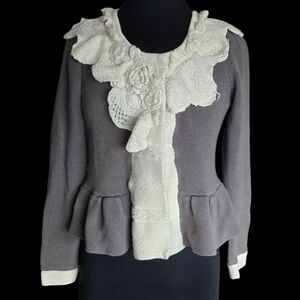 Chadwicks Cream and Gray Knit Cardigand Size M